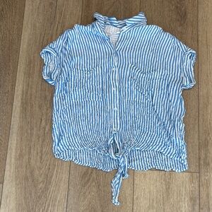 Blue and White Striped Button-Up Shirt